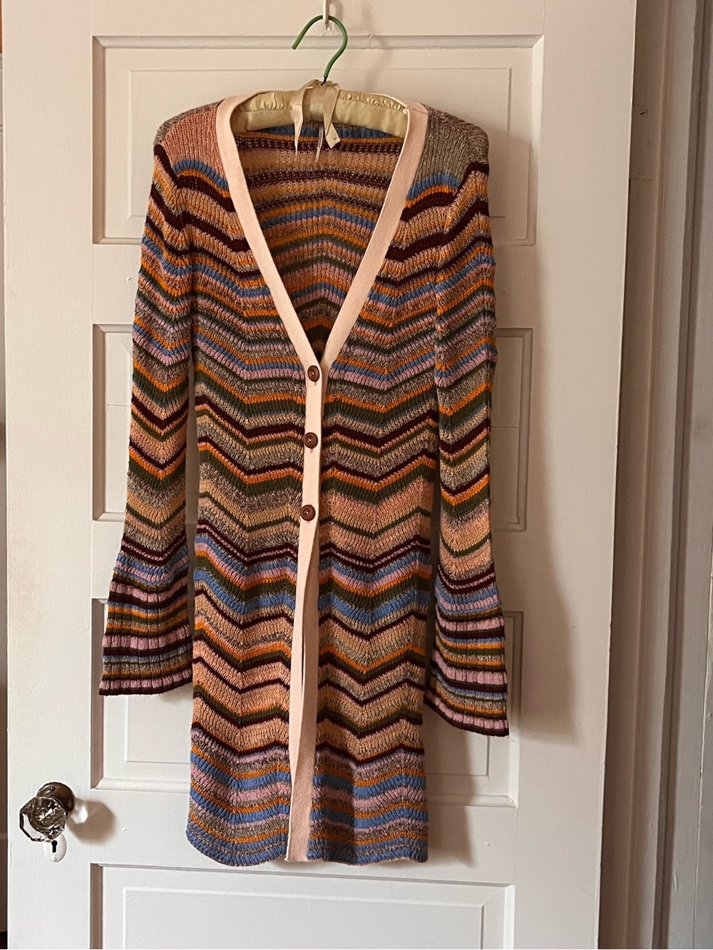 Free PeopleXS  Multicolor Chevron Button-Front Cardigan with Cream Trim